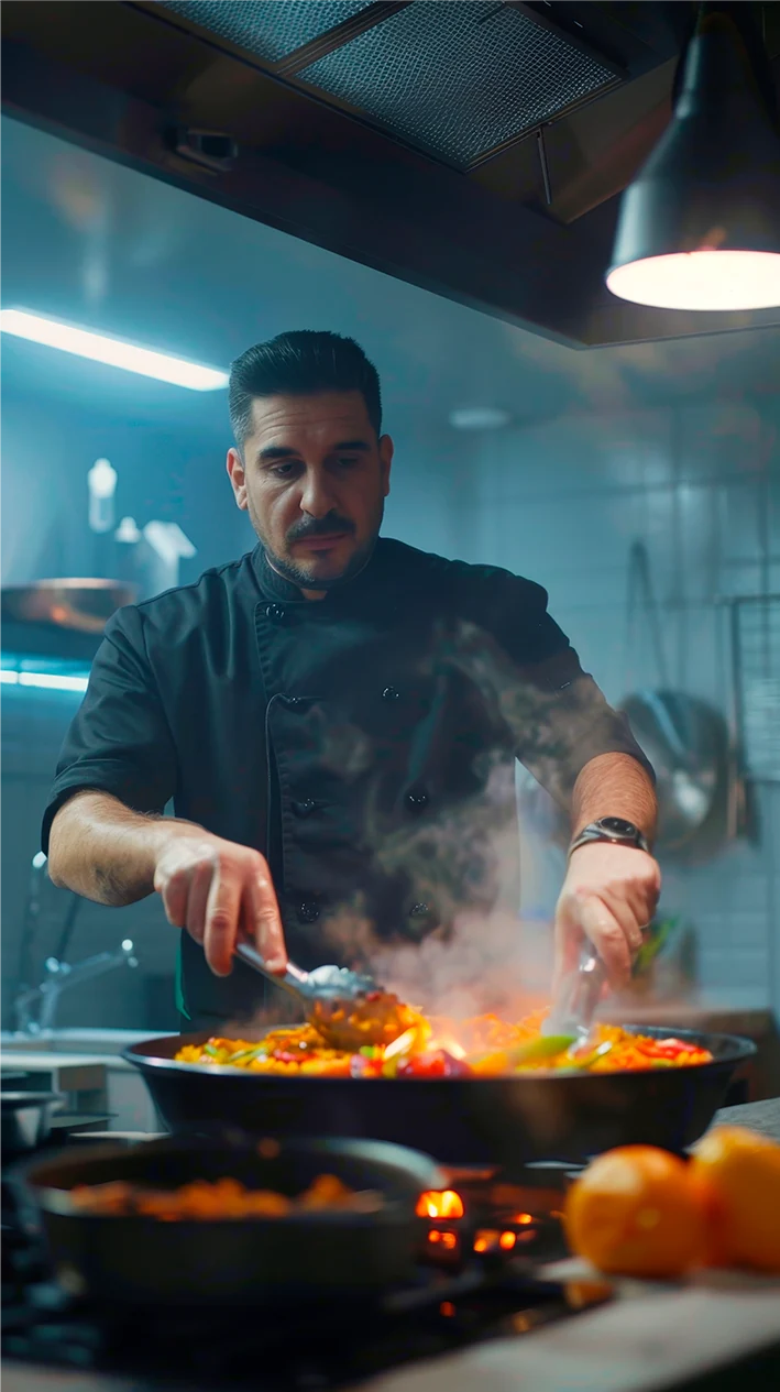 Chef trabajando en la cocina de un restaurante